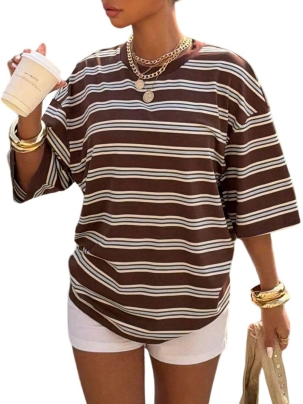 Women's Striped Graphic Tees Y2K Oversized Tshirts Vintage Tees